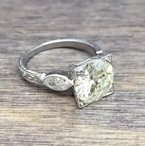 2.5Ct Art Deco Style Lab Created Diamond Engagement 14K White Gold Finish Ring