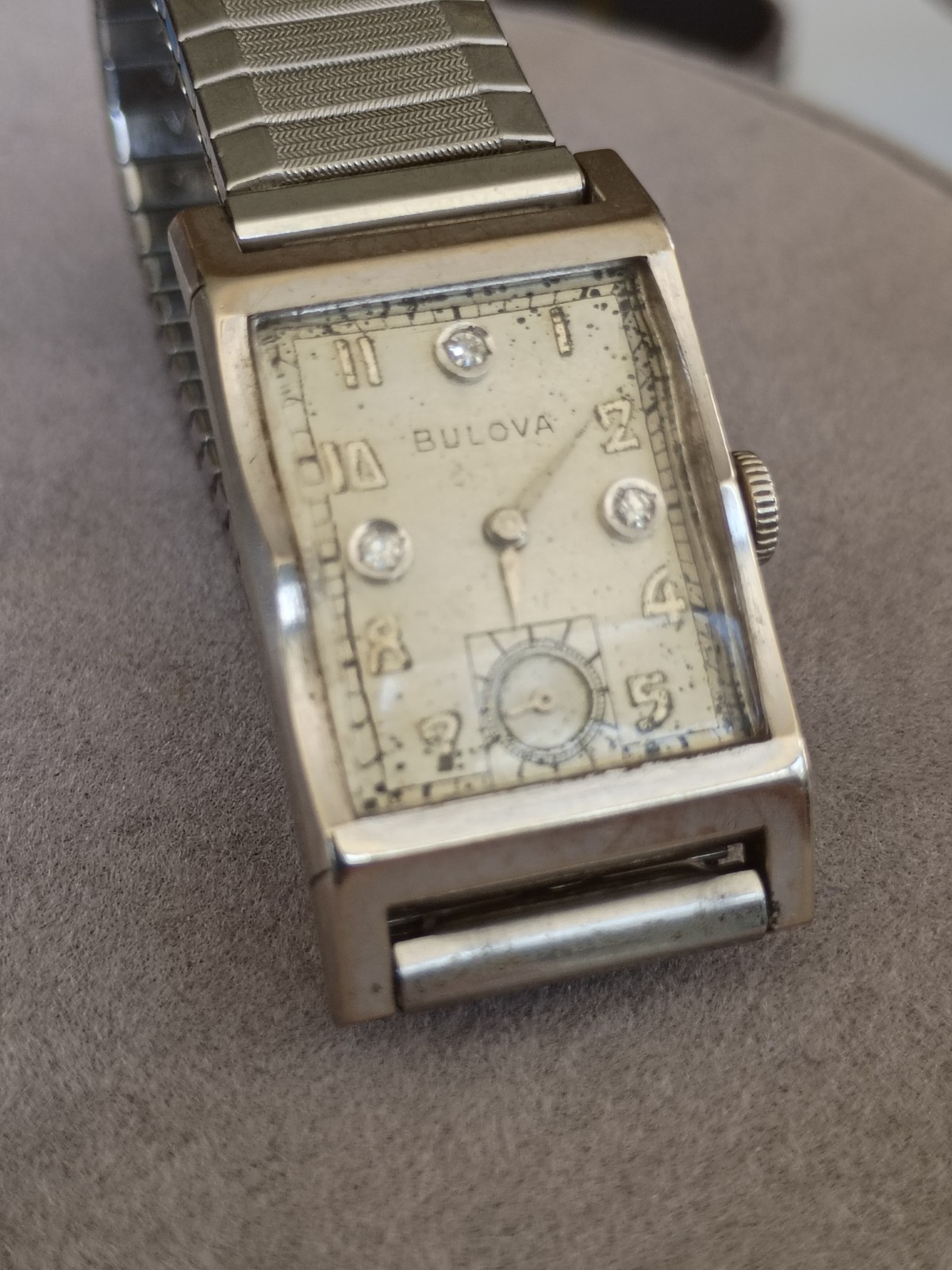 💥 Art Deco Vintage Bulova 14K Gold Wristwatch With Diamond Dial 💥Working 💥