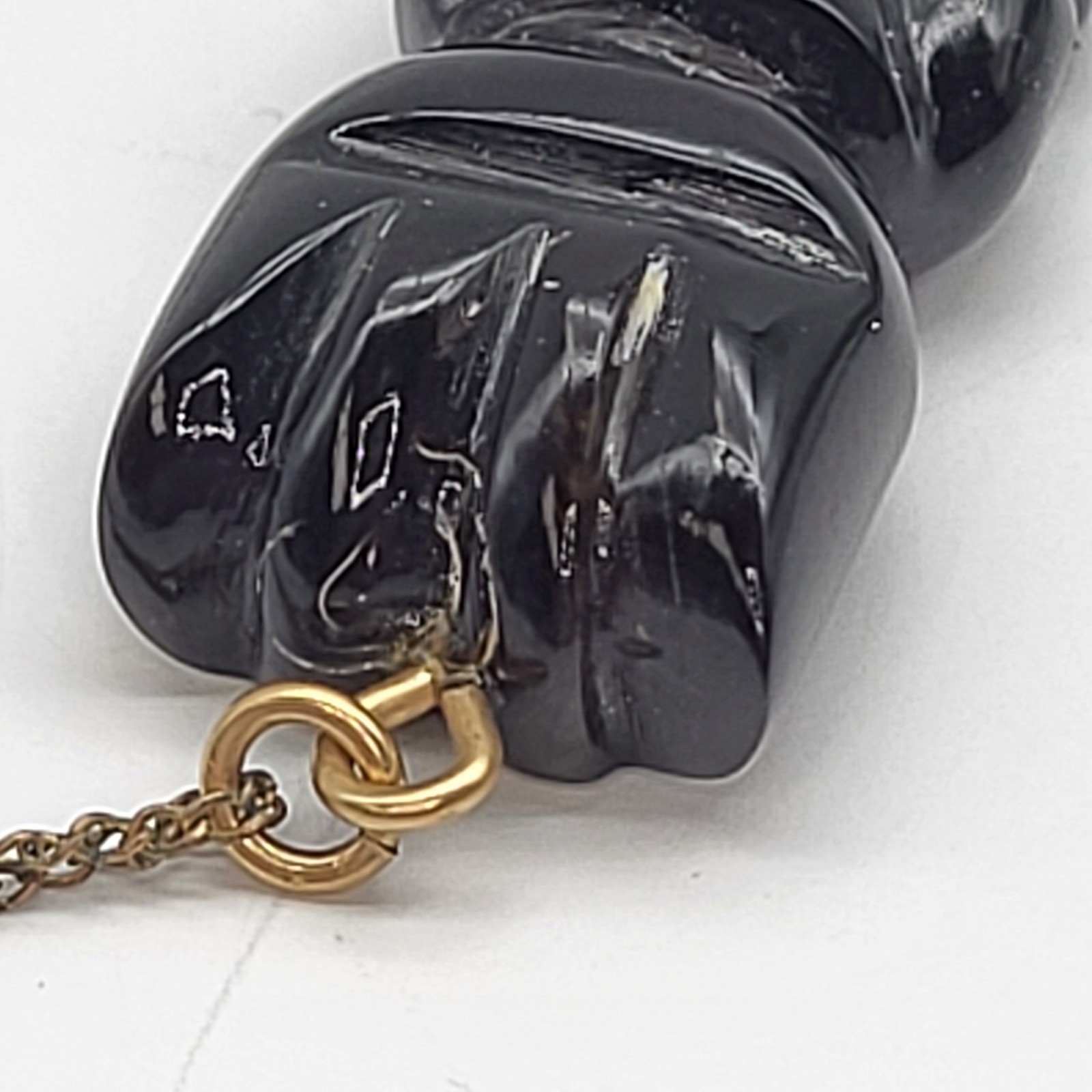 VTG Black Coral Moai Easter Island Tiki Pendant Hand Carved gold filled chain