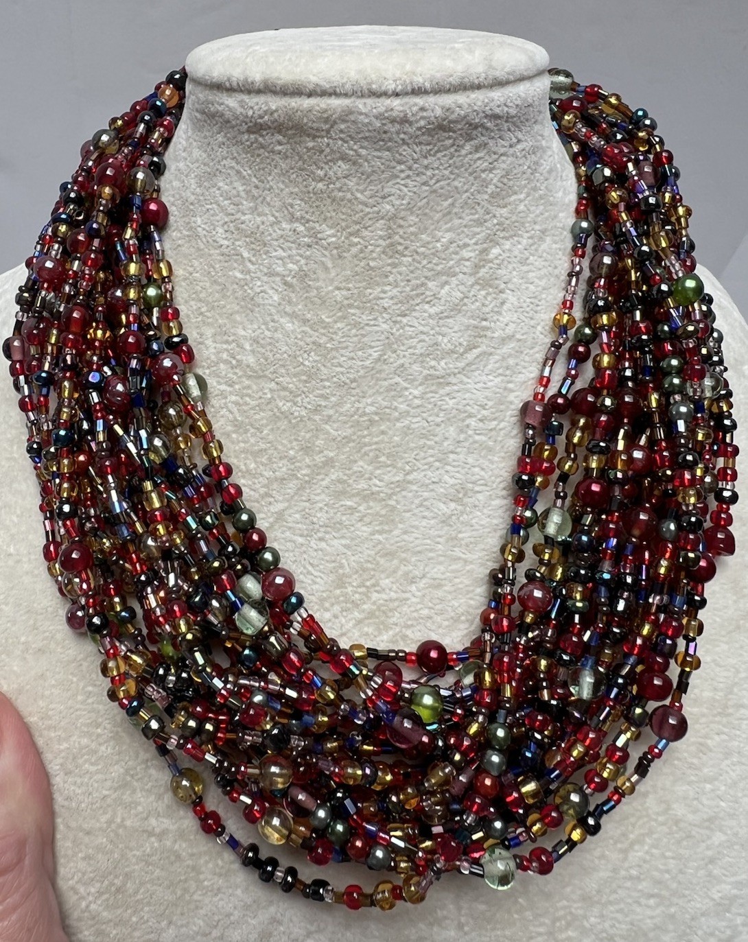 Vintage Joan Rivers Red Glass Bead Multistrand Necklace 36” Czech Republic Glass