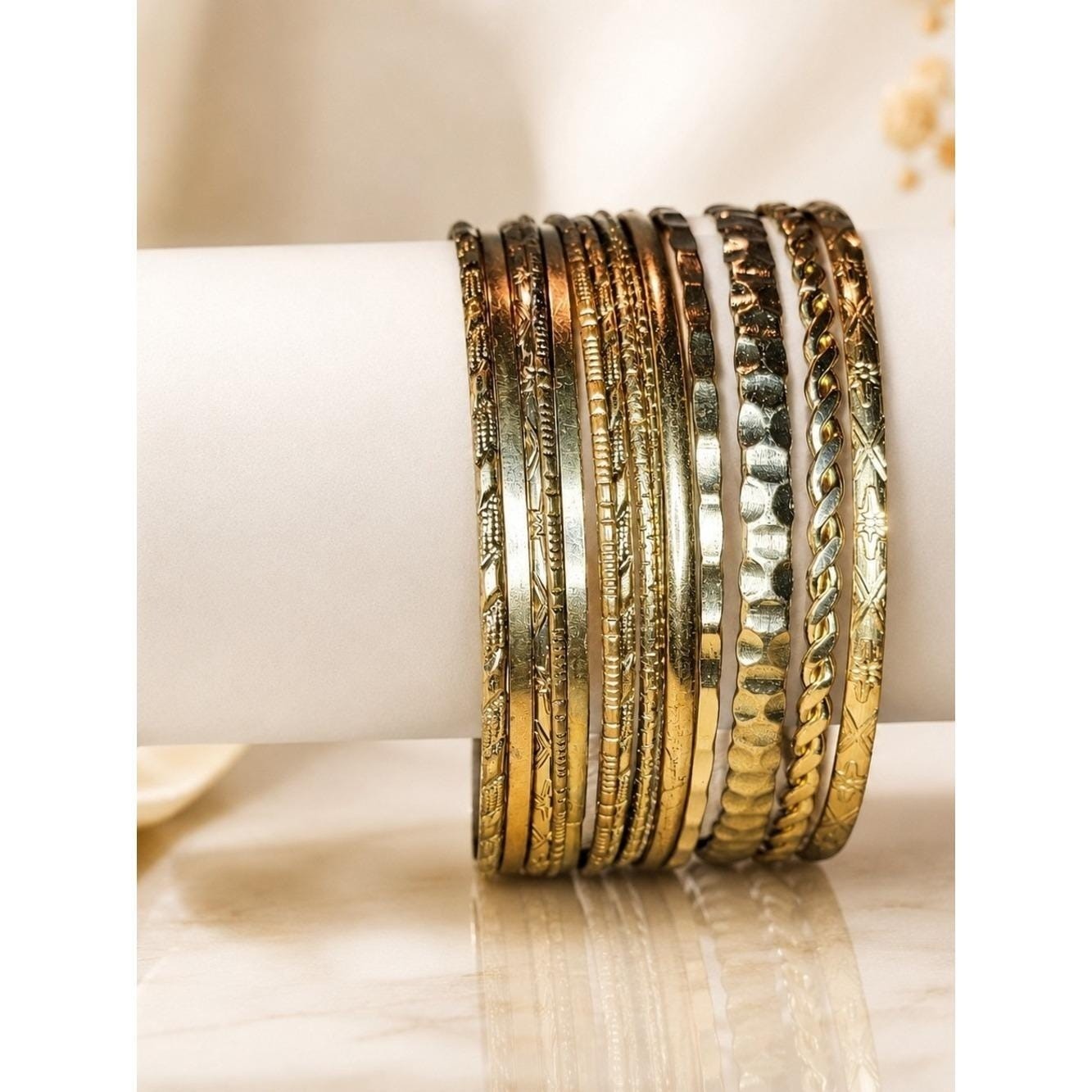 Vintage Gold Tone Bangle Bracelet Lot 14 Stackable Bangles Textured Twisted