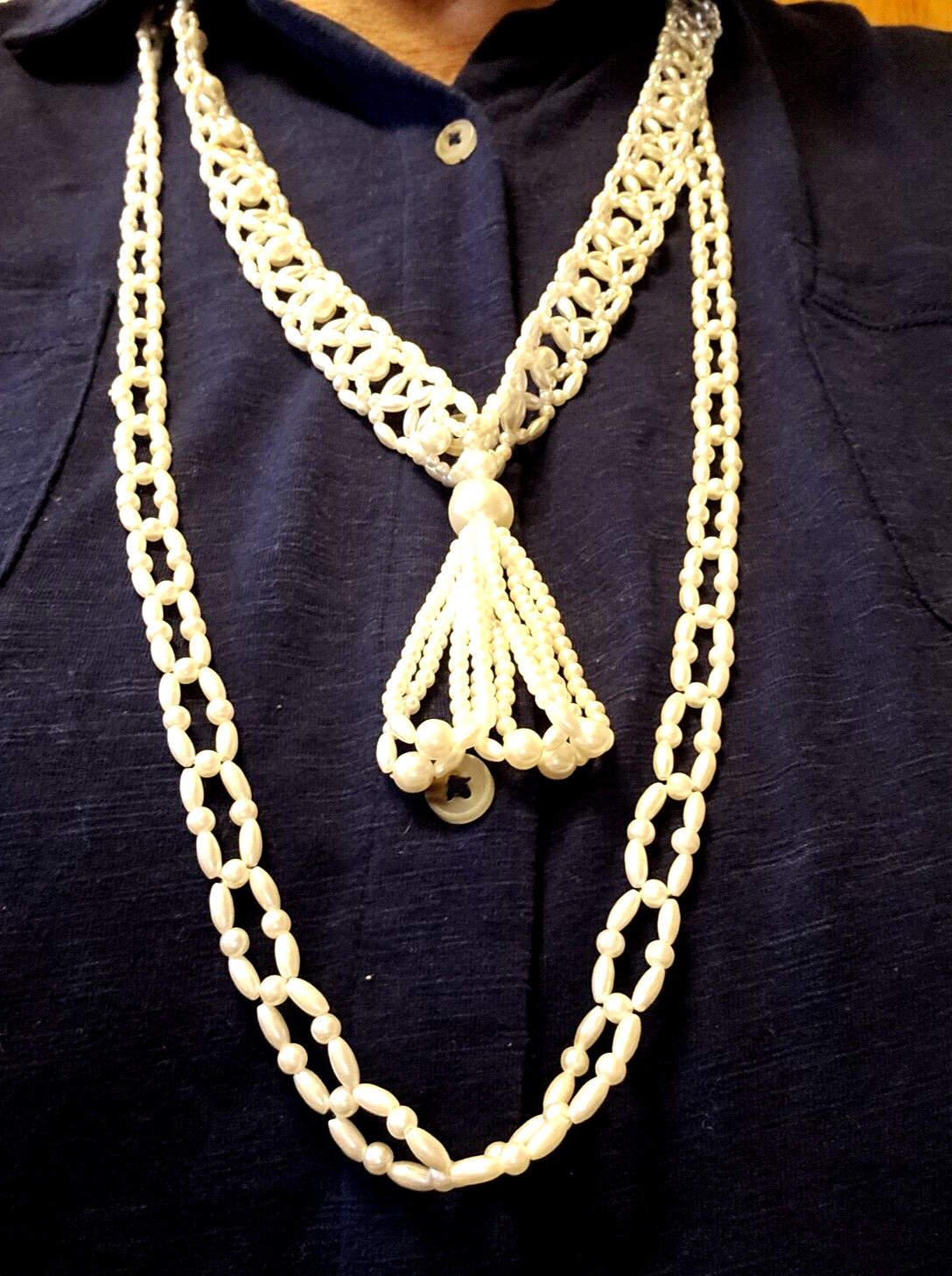 2 Vintage White Bead Necklaces