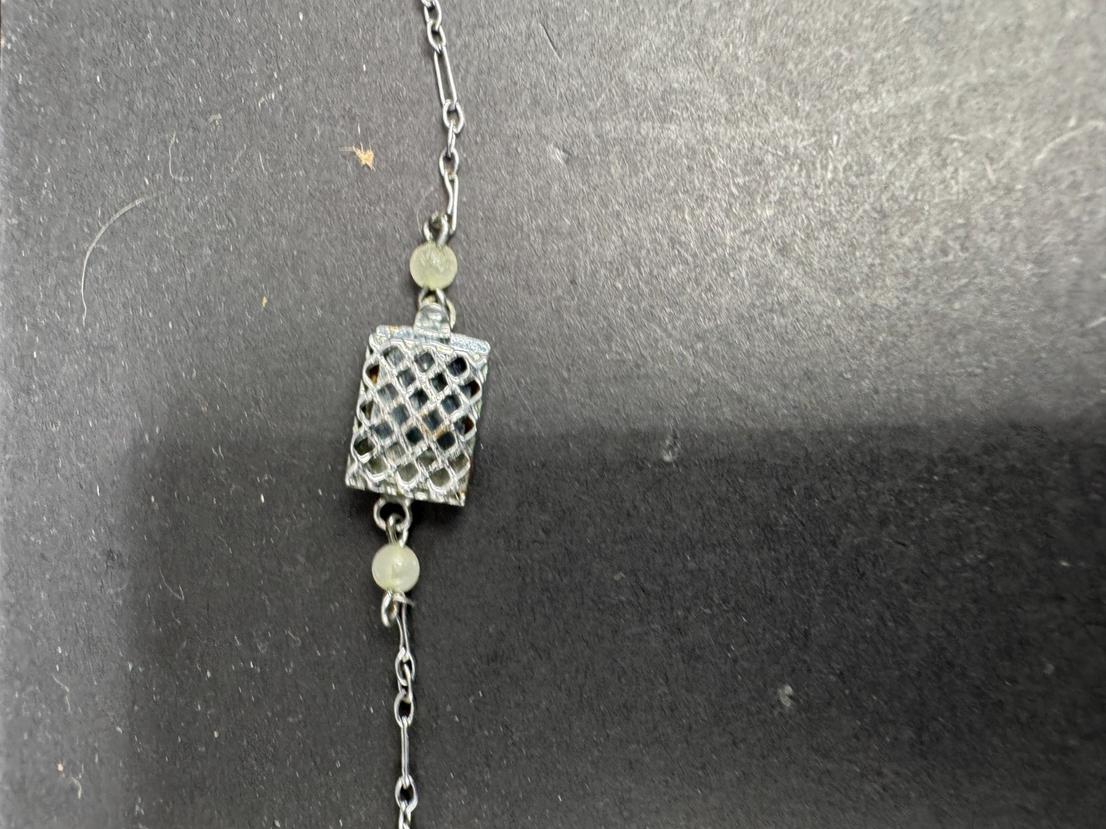 Art Deco Filigree Crystal Chain & Pendant Silver Tone