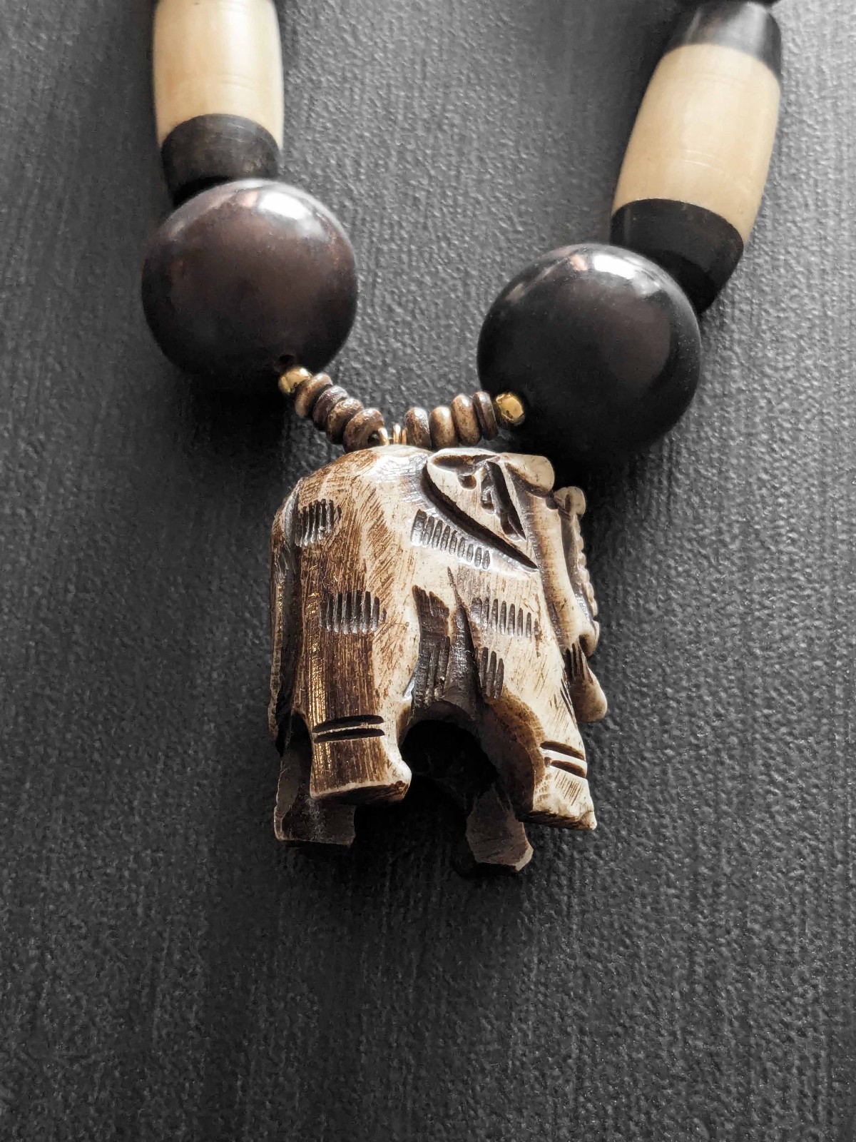 African Bone Elephant Pendant Necklace | Tribal Ethnic Boho Statement