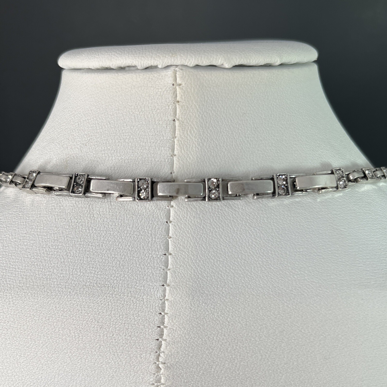 Art Deco Revival Rhinestone Choker Necklace Silver Blue Lavalier Wedding Bride