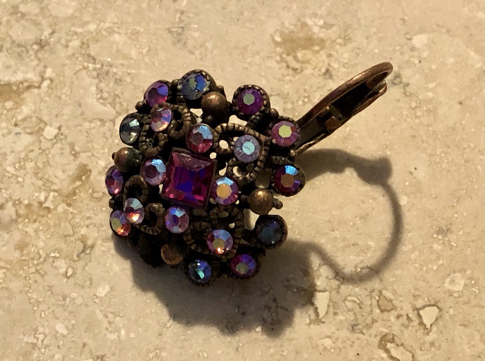 ✨💖🌟VINTAGE JOAN RIVERS ✨AURORA BOREALIS Crystal Cluster Copper Earrings