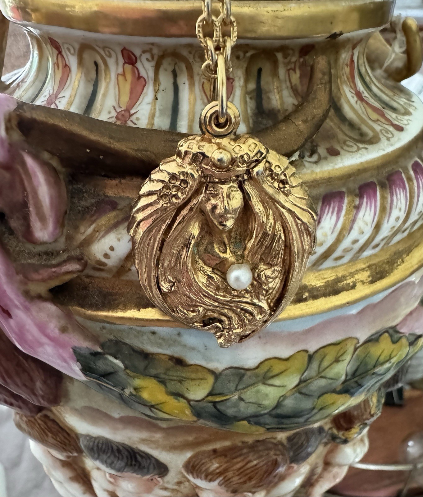 Gold filled vintage Art Nouveau style “Goddess” Or “Maiden” necklace