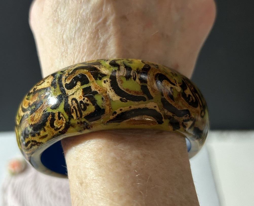 Vtg Wood Handpainted Bangle Bracelet Mythology Creatures Very Uniquely Painted