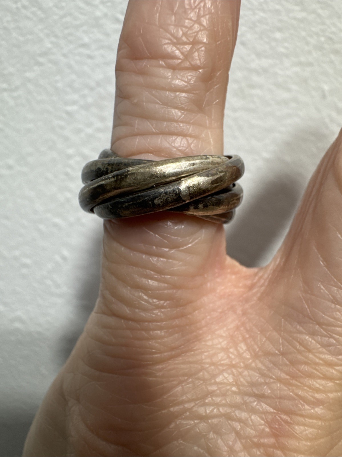 Vintage Chunky 5 Interlocking Sterling Silver Size 4.5 Band 8.6g Ring Tarnished