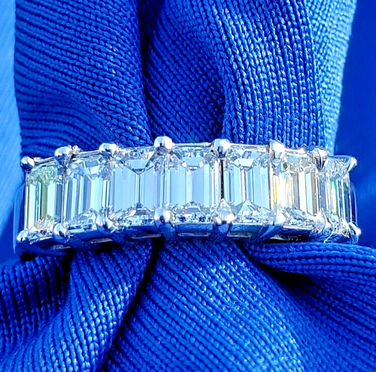 Original EARTH MINED DIAMOND Emerald cut Deco Wedding Band SOLID PLATINUM Ring 6