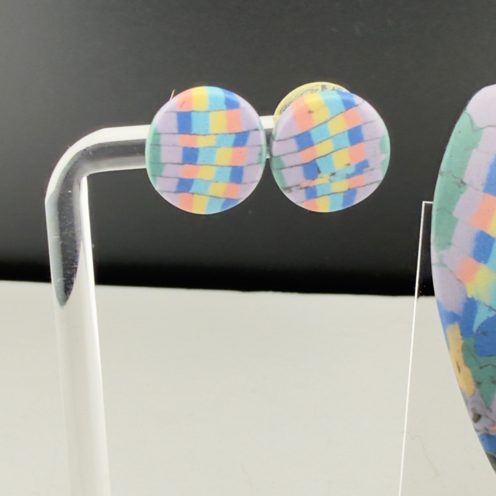 Vintage Pastel Color Block Brooch Earrings Set Abstract Plastic Statement Retro