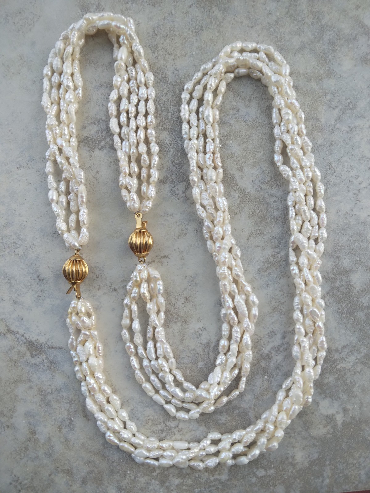Vintage Multi Strand Freshwater Rice Pearl Necklace Bracelet Set Gift for Her