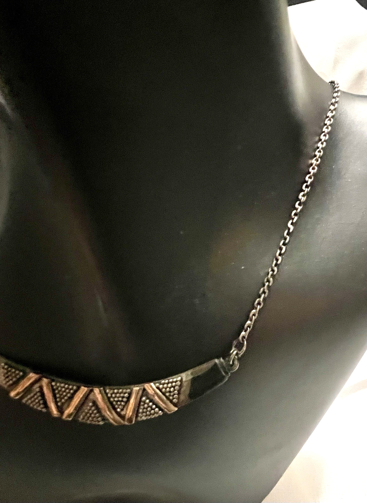 ABSTRACT BRUTALIST Sterling Silver Gold Wash CRESCENT PENDANT NECKLACE Vintage