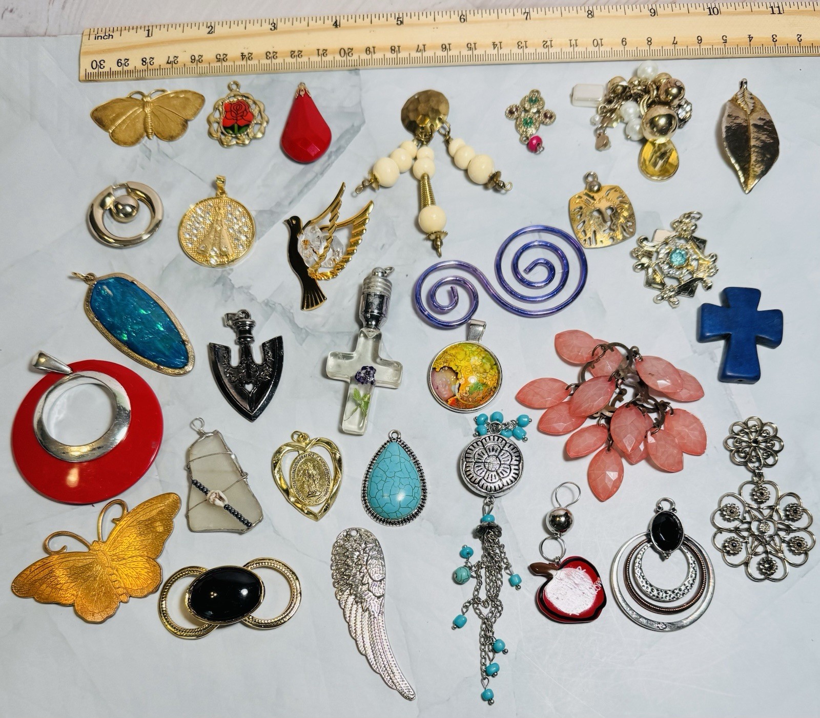 Lot Of 30 Vintage Mixed Size Pendants For Crafting Or Wearing Jewelry
