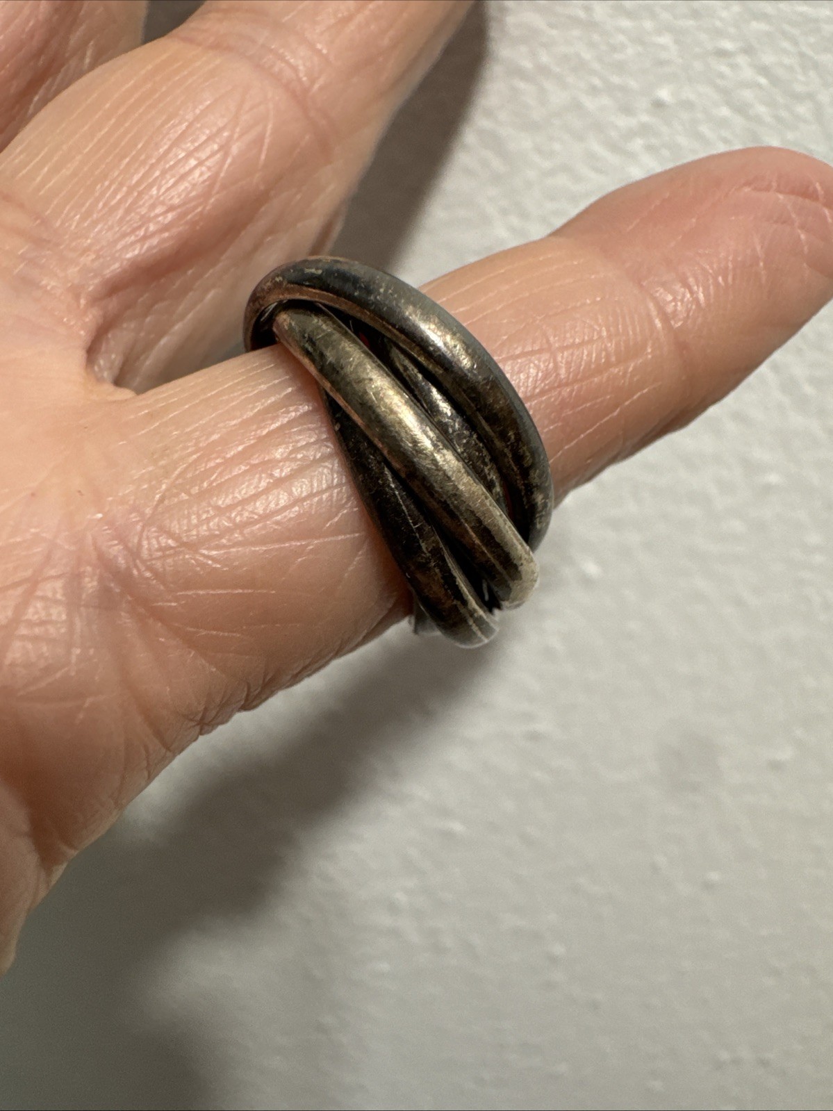 Vintage Chunky 5 Interlocking Sterling Silver Size 4.5 Band 8.6g Ring Tarnished