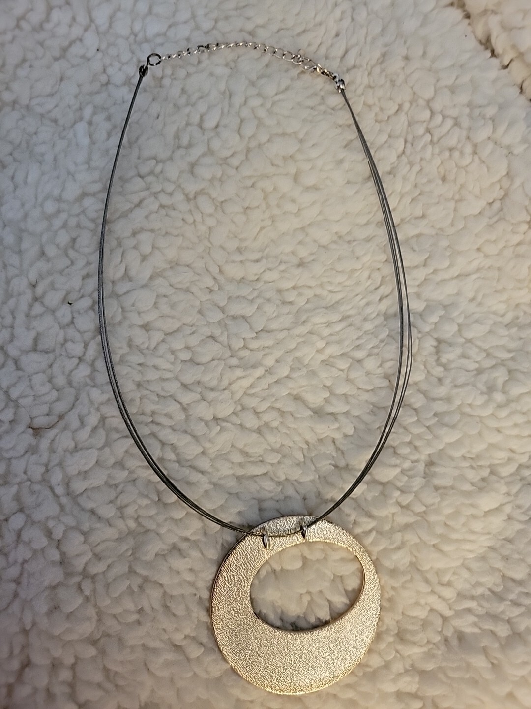 70’s 5 Silver Wire / Cable Necklace With Large Black And White Pendant