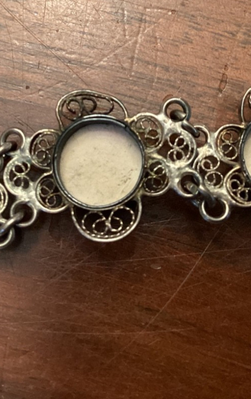Vintage 835 Silver Filigree Delft Holland Blue Porcelain Windmill Bracelet