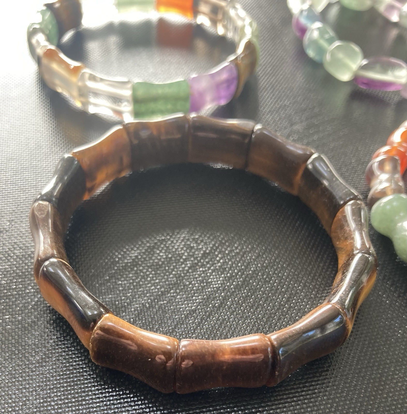 Stone Bracelet Gemstone Lot of 4 Cold Carved Beads Healing Stretch Assorted