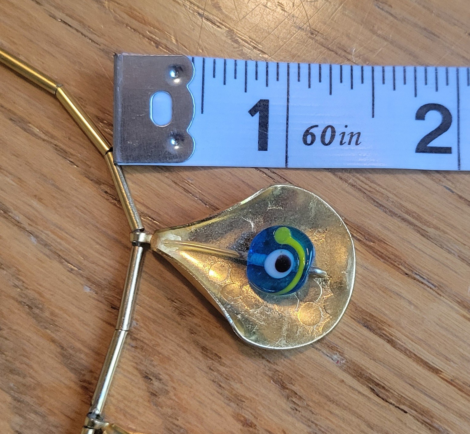 Vintage Necklace Leaf Shaped Pendants with Peacock / Evil Eye Bead