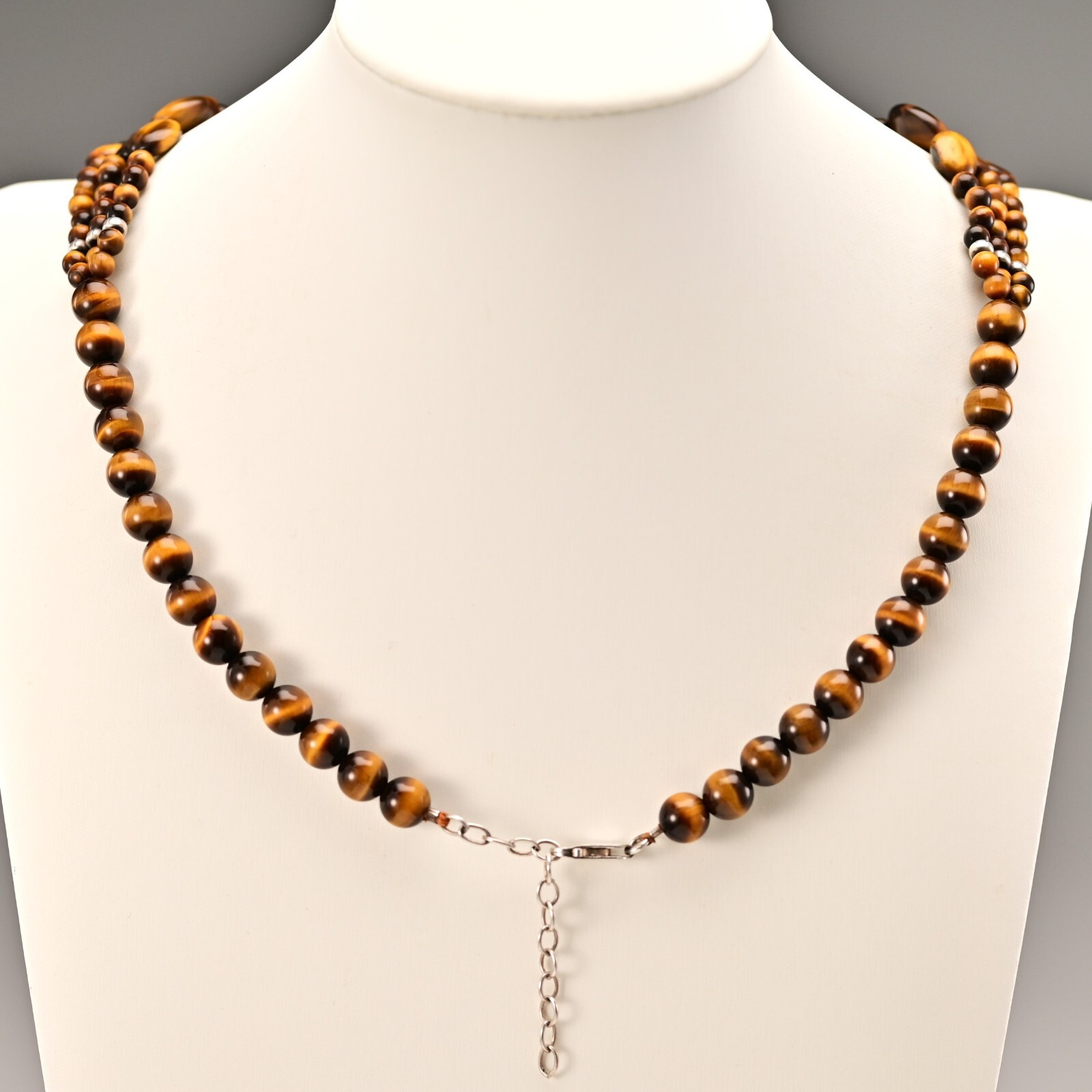 Vintage Original Designer 925 Sterling Silver Tiger Eye Gemstone Estate Necklace