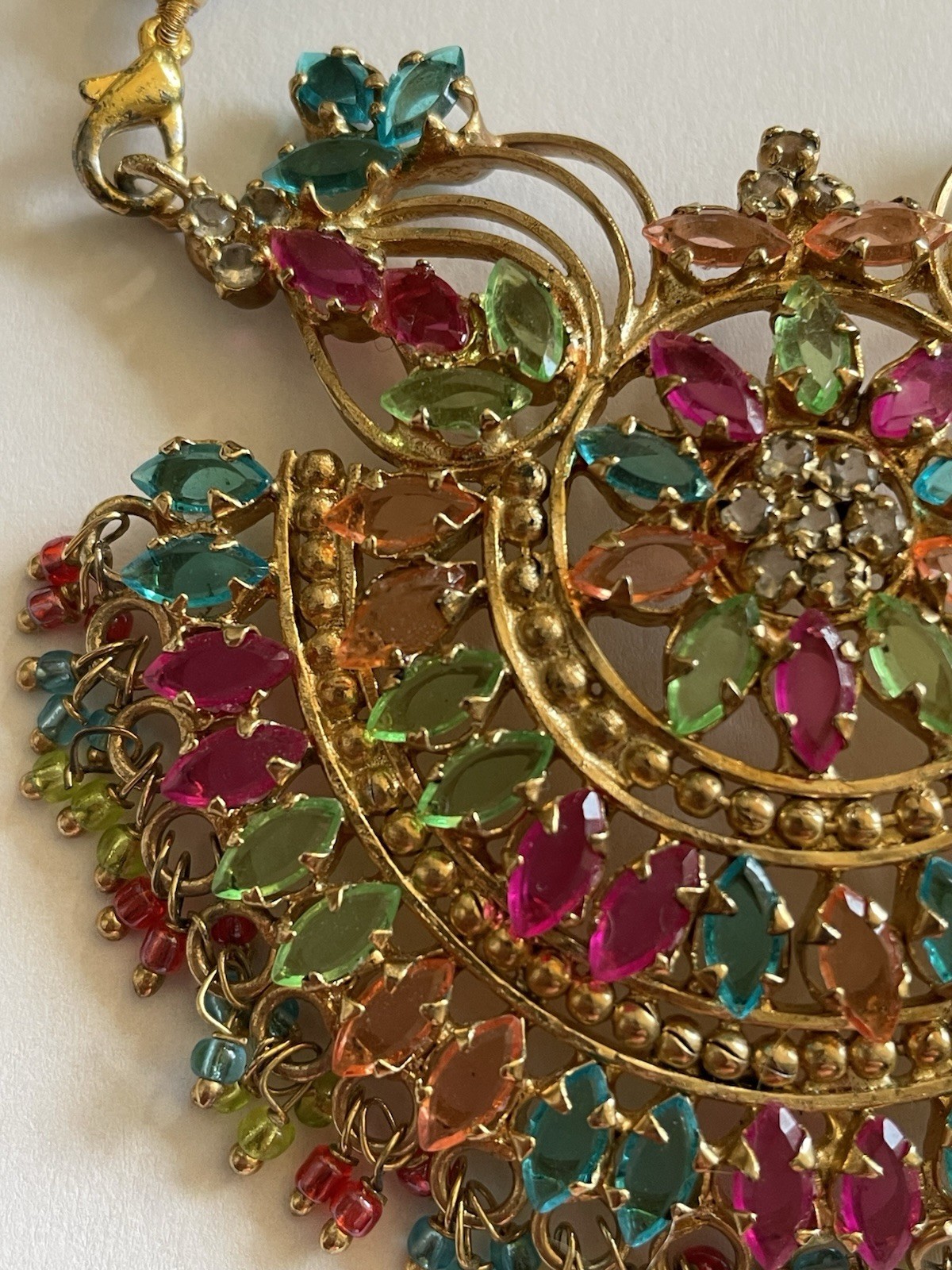 Vintage India Jadau Kundan Style Bollywood Gold Tone Bib Necklace