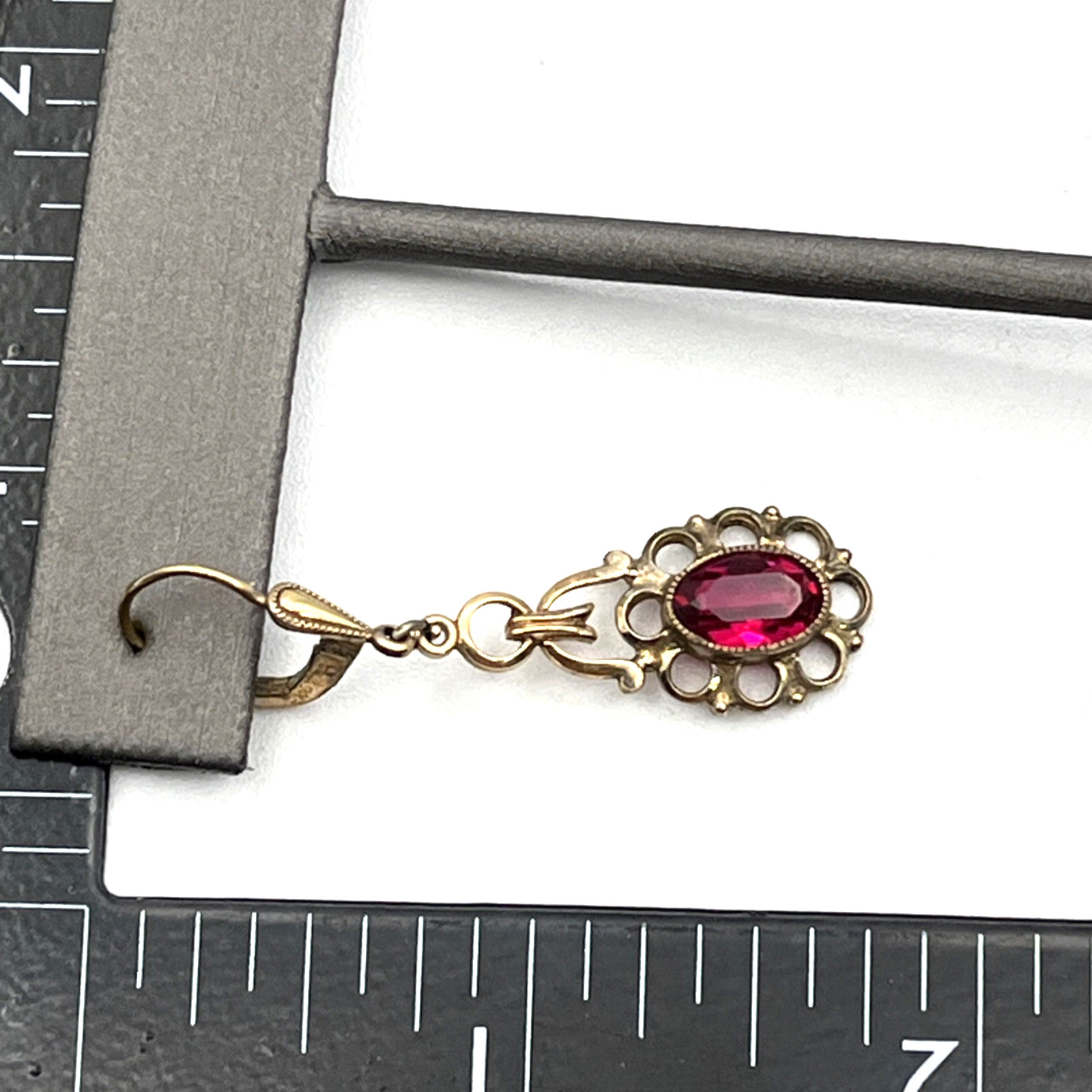 Vintage Art Deco Rolled Gold Red Ruby Simulated Pierced Earrings