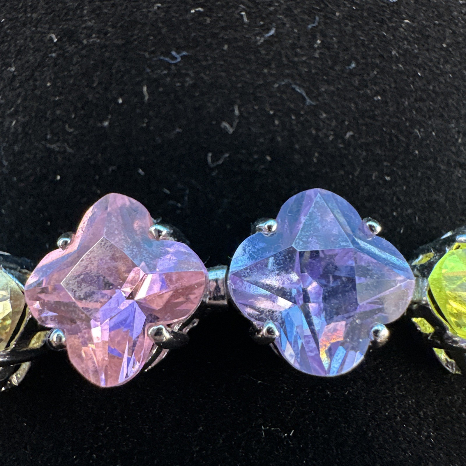 Vintage Suzanne Somers MultiColor Faceted/Square CZ 925 Silver Bracelet 7.5 in