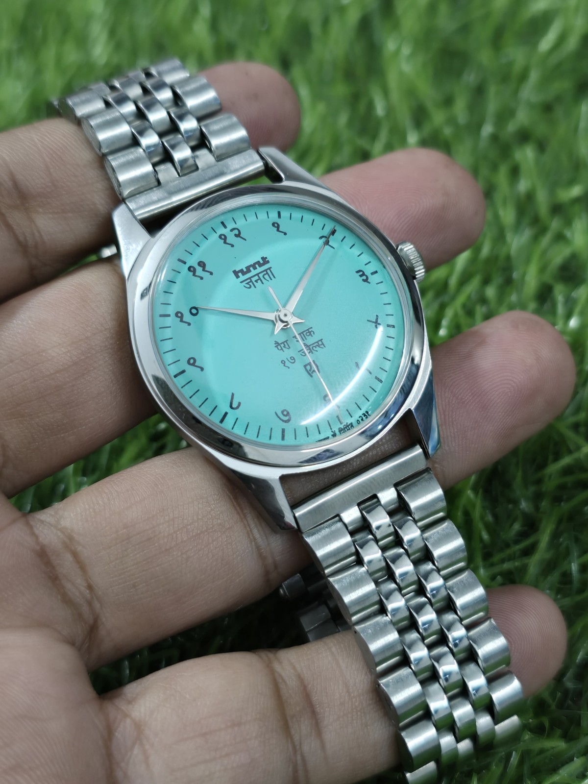 Vintage HMT Janata Blue Dial Hindi Numerals Mechanical hand Winding Transparent