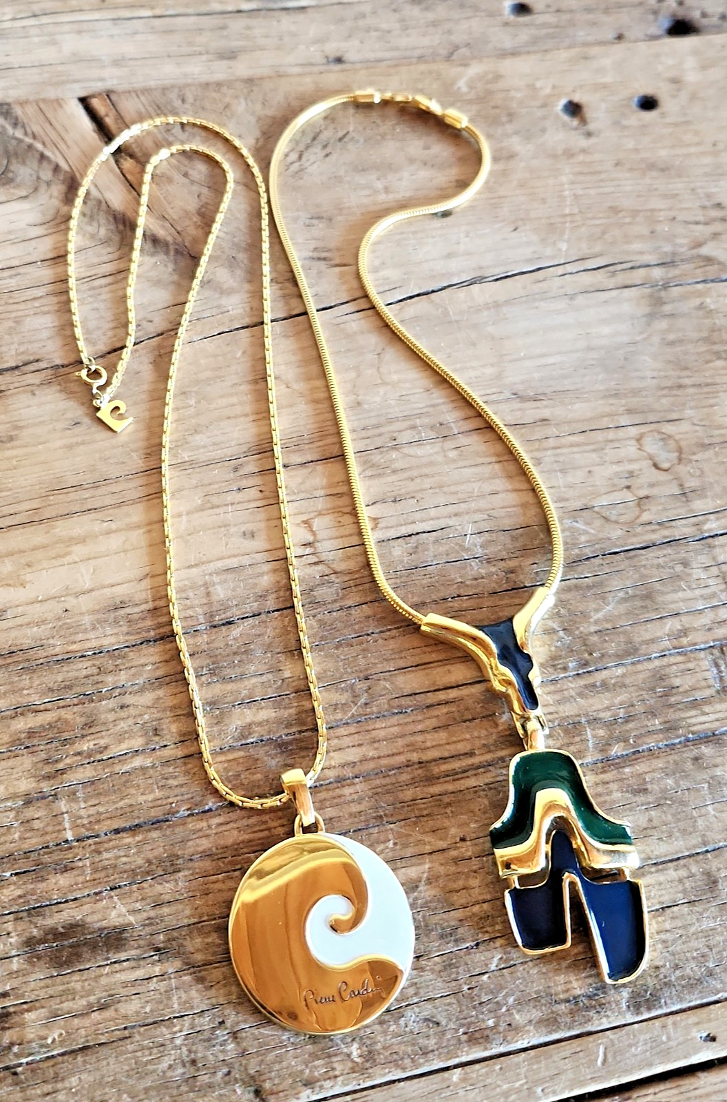 Pierre Cardin Vintage Necklaces Gold Plated Enamel Signed Lot of 2 Designer
