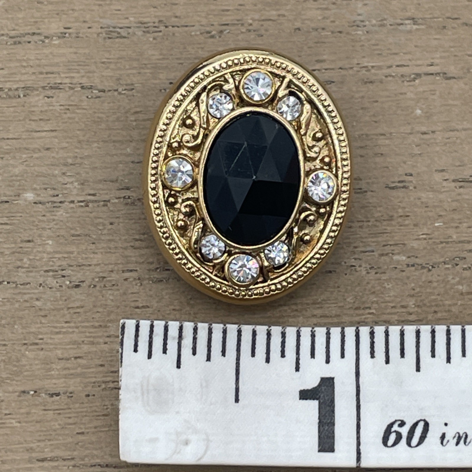 Vintage 1928 Company Gold-Tone Clip On Earrings With Black Gemstone & Rhinestone