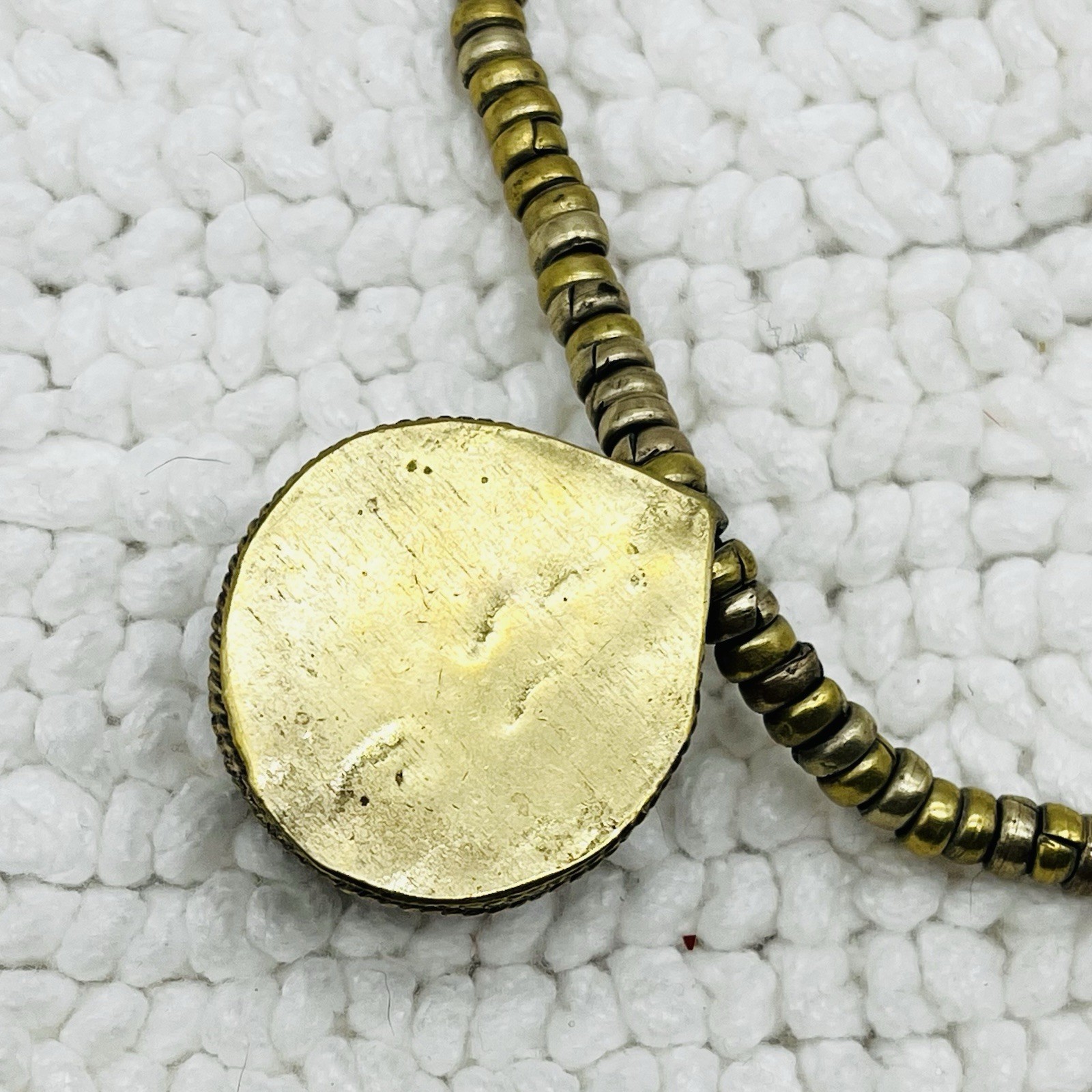 Vintage Ethnic Necklace Agate Pendant Brass 20″