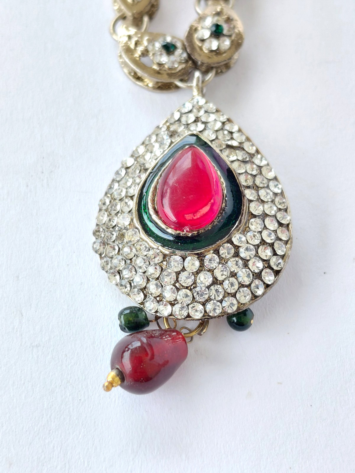 Vintage Necklace Indian Kundan Bridal Choker Adjustable Gold Tone Red Multicolor