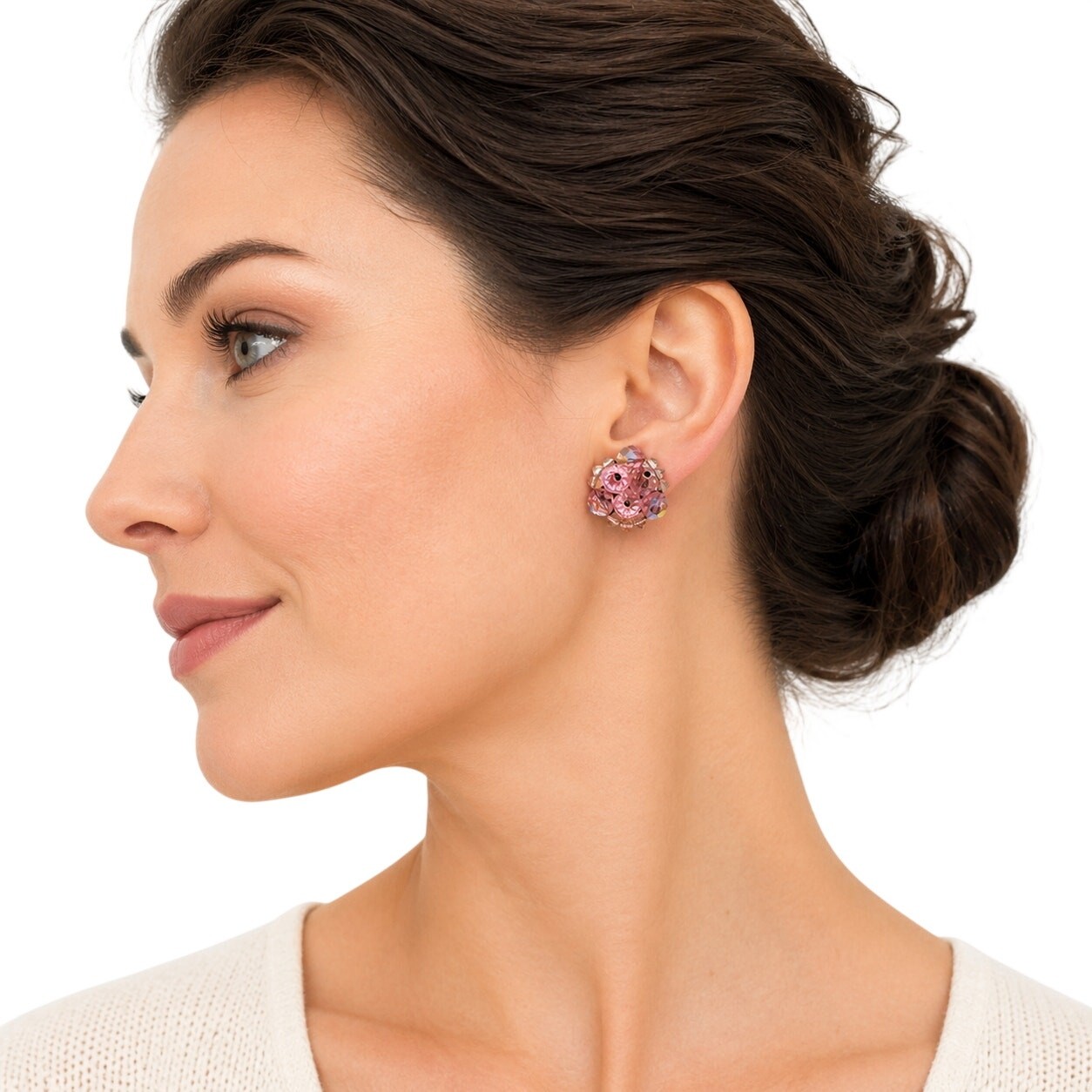 Vintage 1950s Pink Glass Bead Cluster Clip On Earrings Sparkle