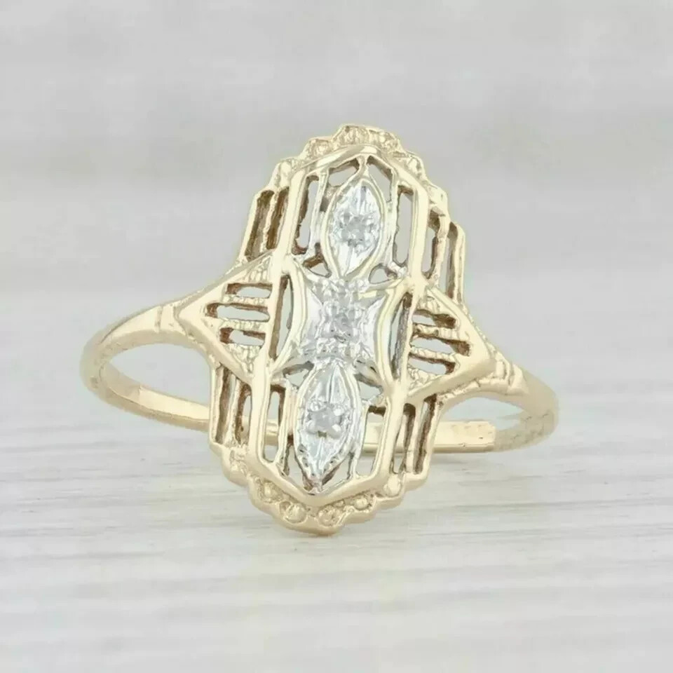 Art Deco Style Edwardian Lab Created Diamond 14K Gold FN Filigree Wedding Ring
