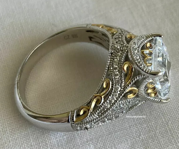 Victorian Vintage 3Ct Princess Cut Diamond Women’s Ring 14K Two Tone Gold Plated