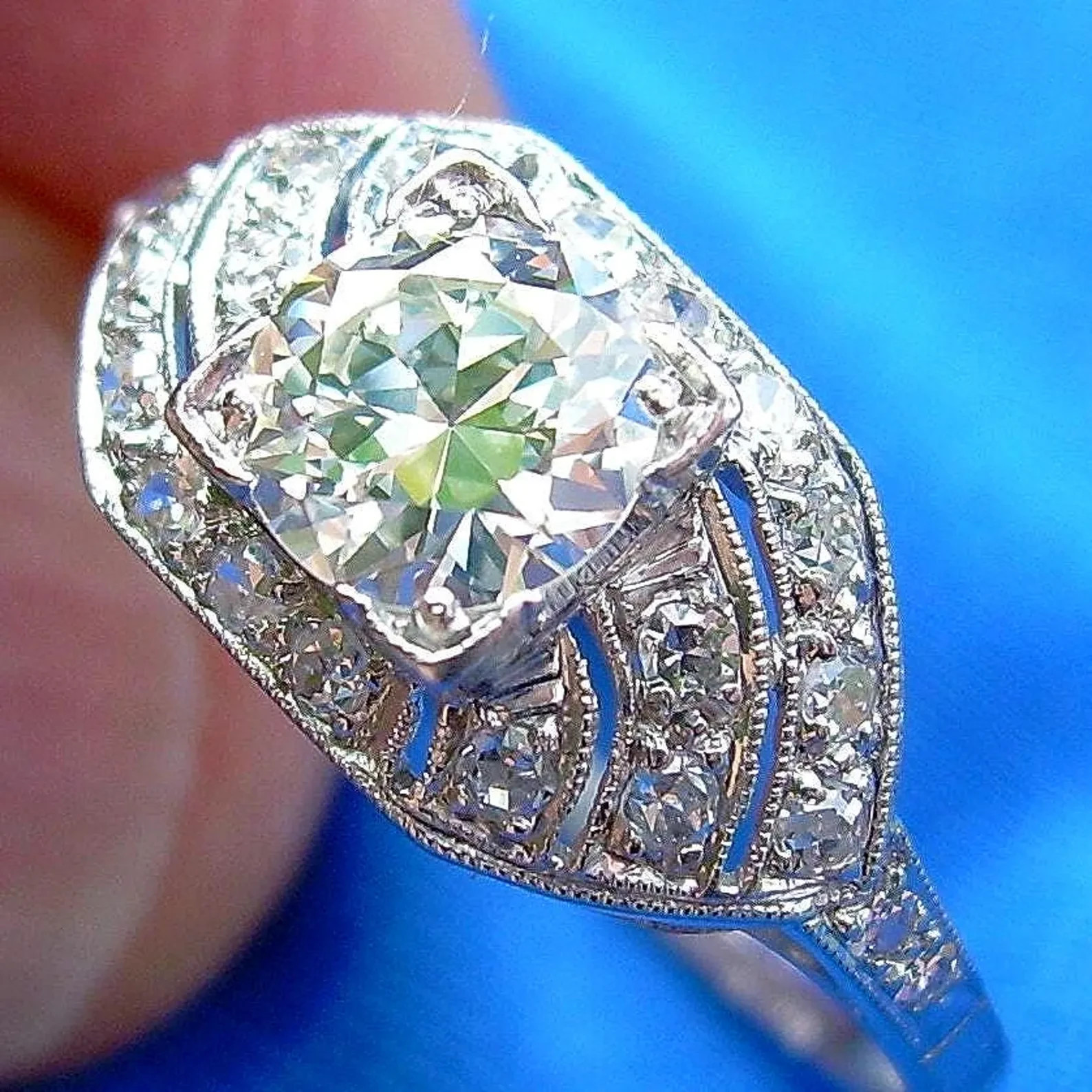 Original EARTH MINED DIAMOND Art Deco Engagement Ring Vintage PLATINUM Solitaire