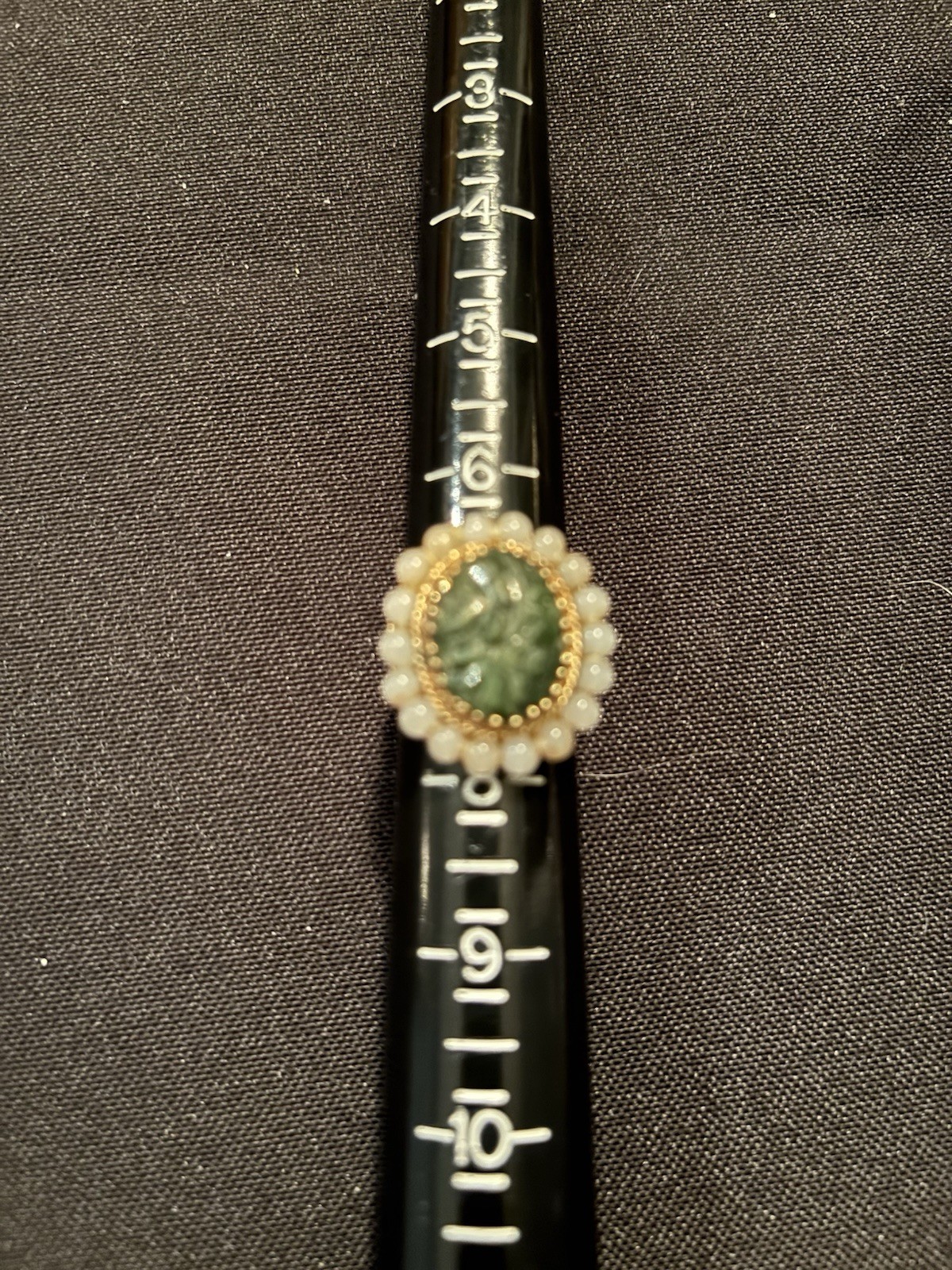 JANUARY SPECIAL – Vintage Carved Jade & Pearl 14K Yellow Gold Ring