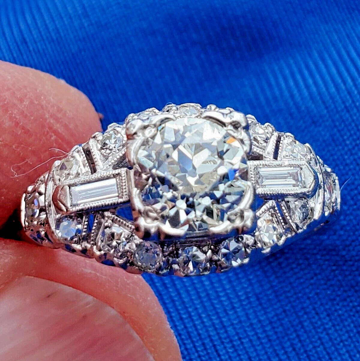 Original EARTH MINED DIAMOND Art Deco Engagement Ring Antique PLATINUM Solitaire