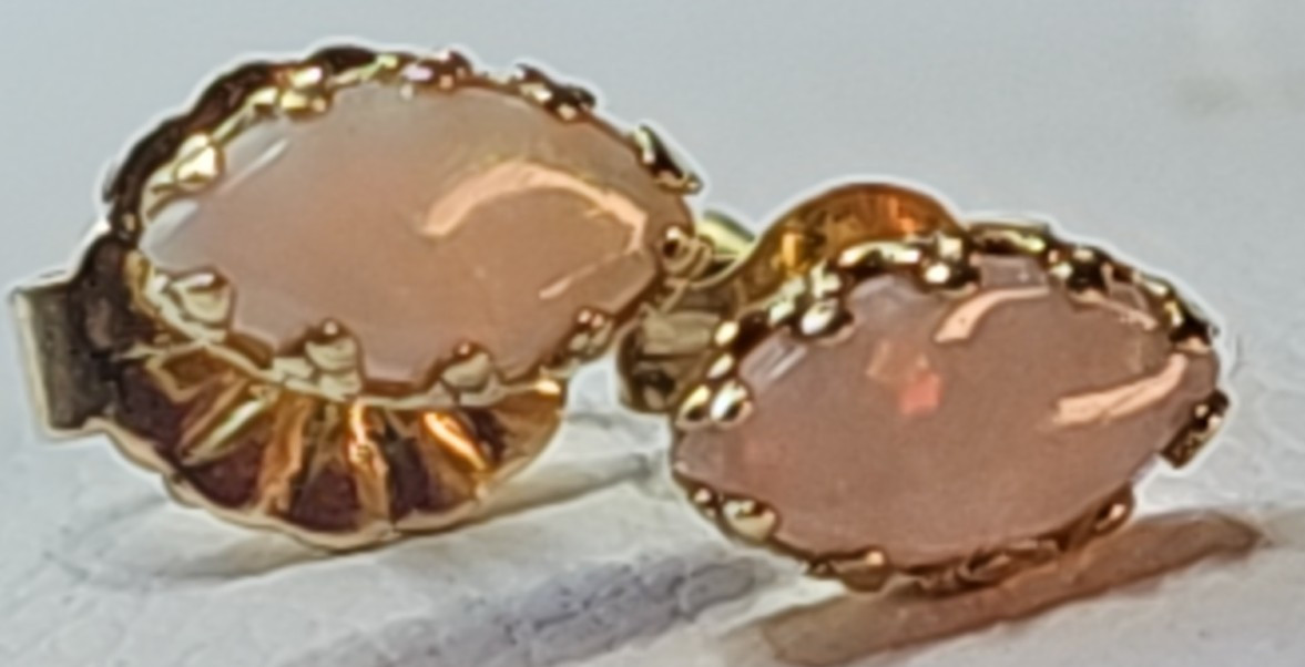 Vintage 14K Gold White Opal Post Earrings Tiny 6mm long