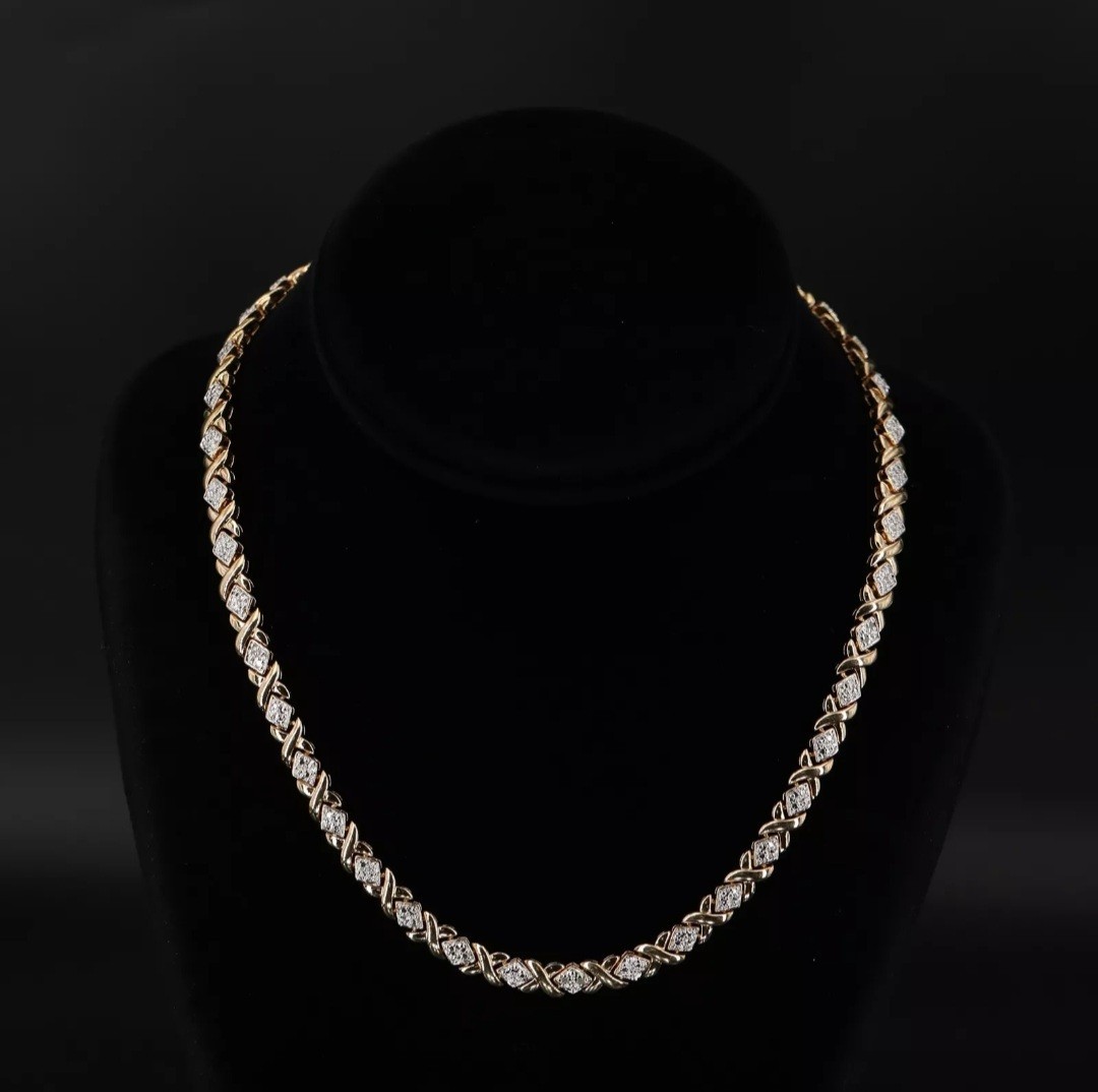 Sterling Silver 925 ROSS SIMONS 6mm Diamond XOXO 17.5″ Gold Tennis Necklace 35g