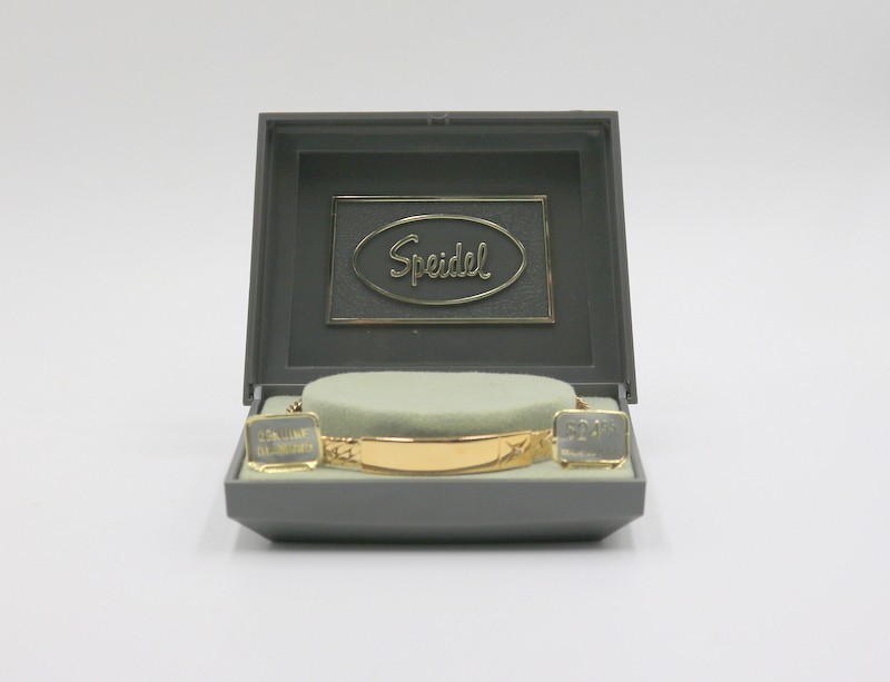 NOS Speidel Yellow Gold Tone Blank ID 8″ Flat Curb Link Bracelet Made in China
