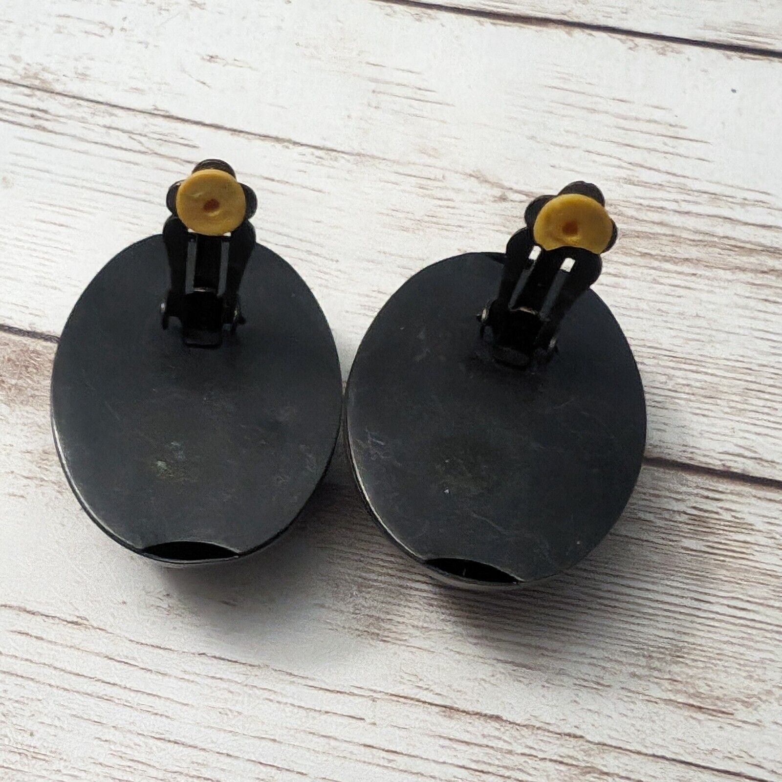 Vintage Clip On Earrings – Extra Large Metal Dark Brown & Brass Tones