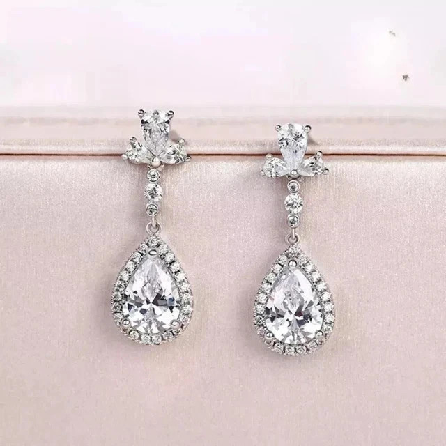 Art Deco Lab Created Diamond Drop/Dangle Antique Earring 14k White Gold Finish