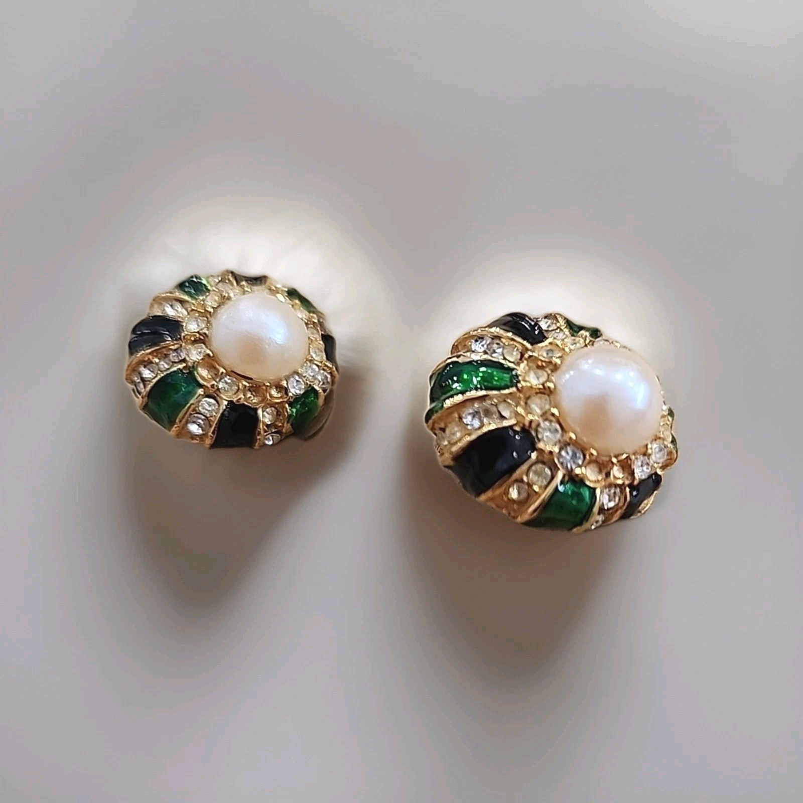 Bijoux ELFC Signed ITALY Clip-On Earrings Faux Pearl MISSING STONES see pictures