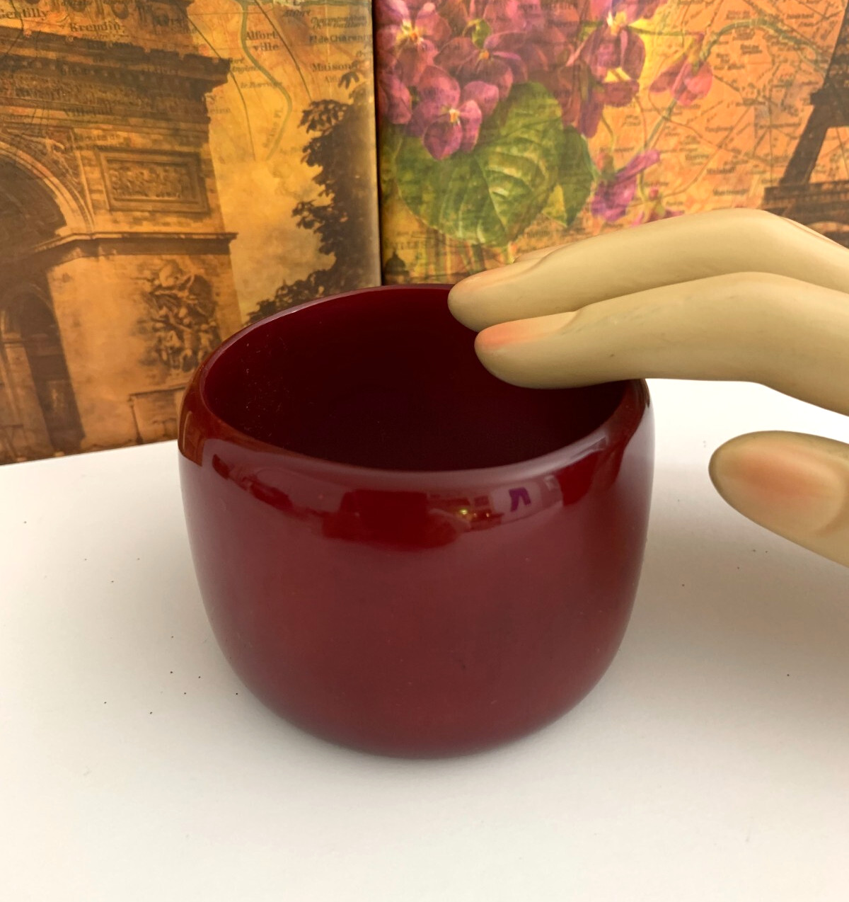 Marion Godard Paris Lucite Bangle Bracelet Burgundy Polished Finish Chunky Wide