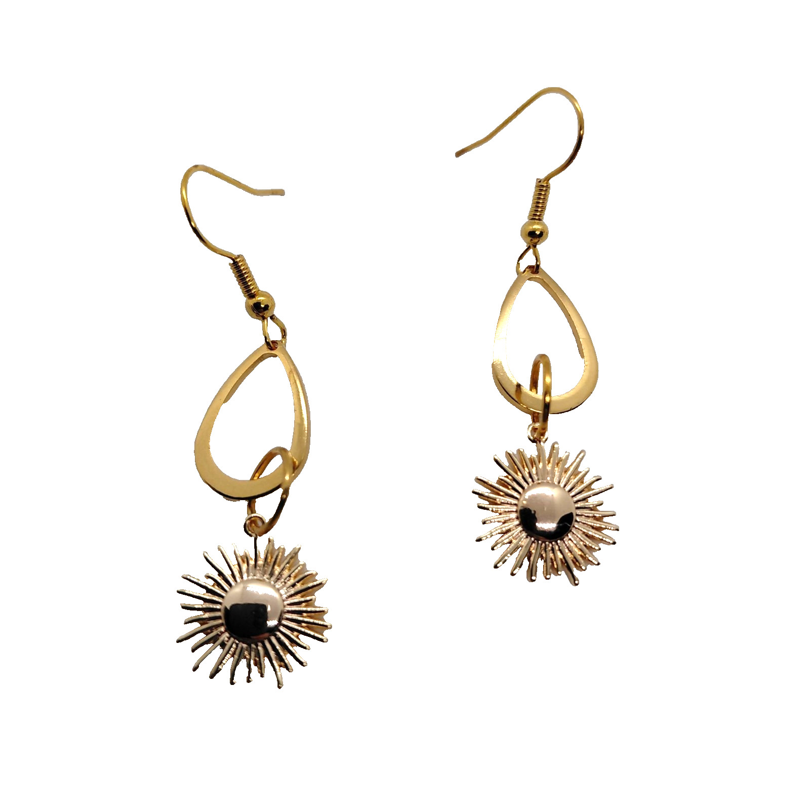 Sun earrings gold tone handmade nickel free wires