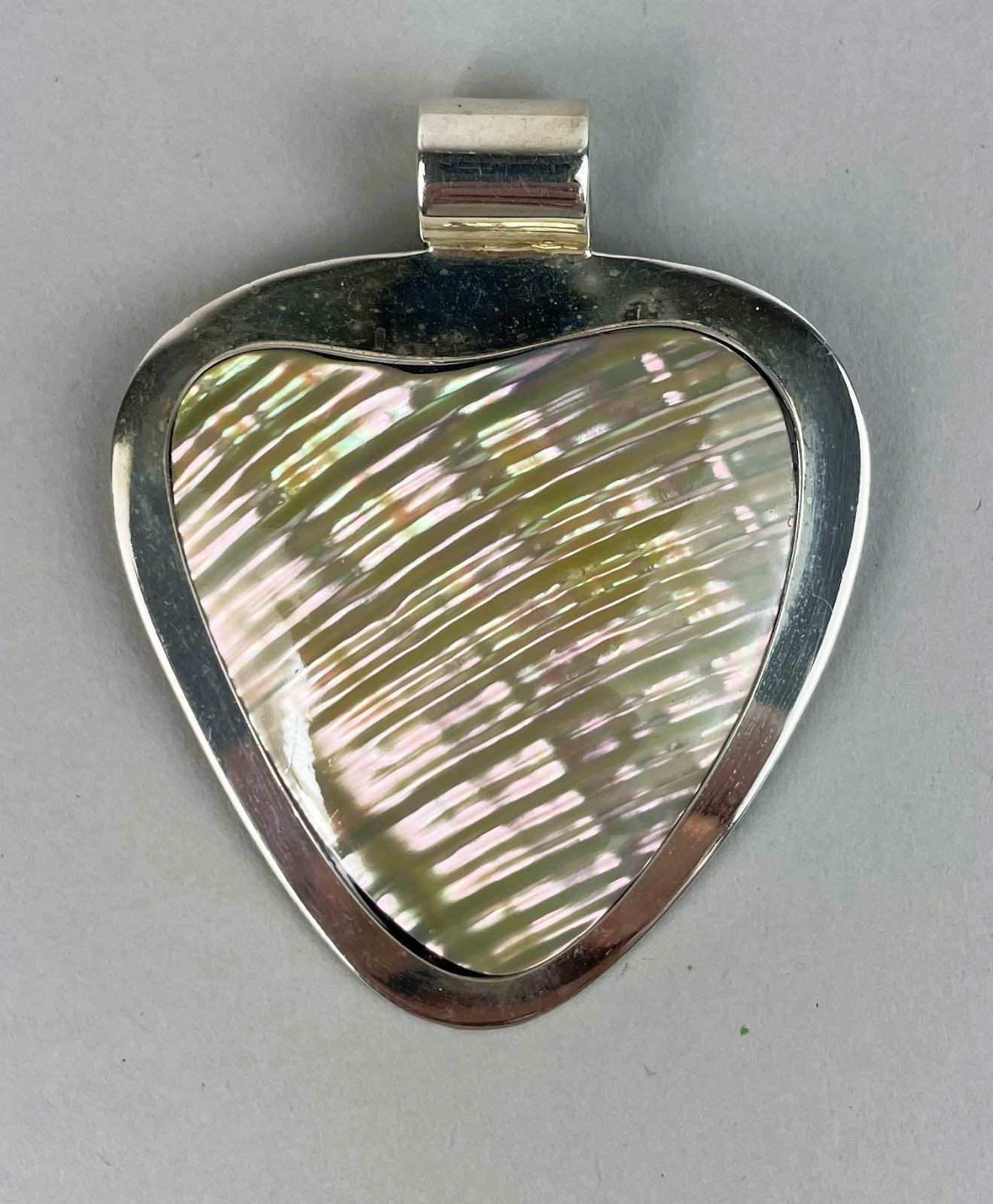 Vintage Modernist Mexico HUGE Sterling Silver Abalone Slider Pendant 30g
