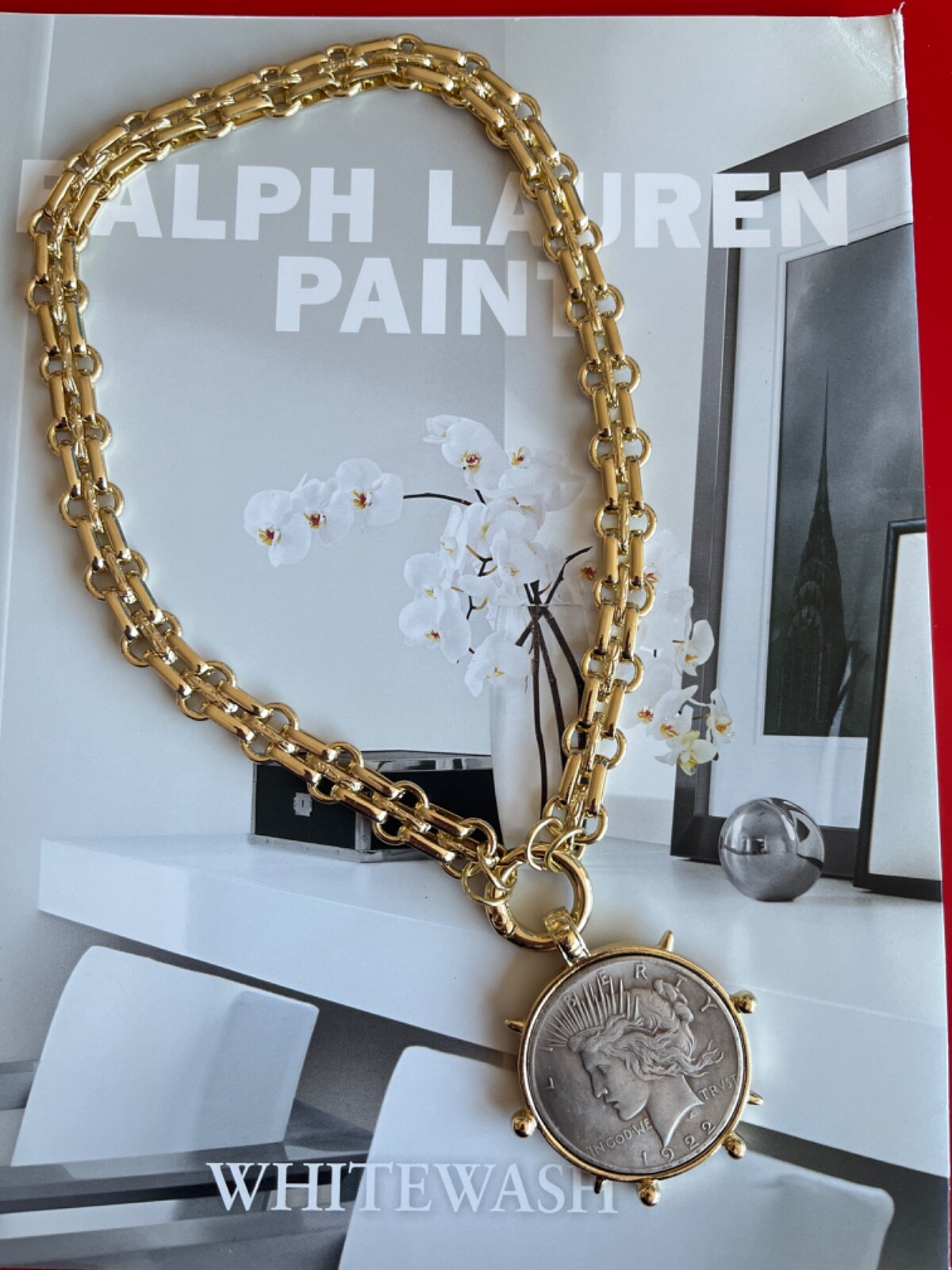 Dual Sided Statement large vintage coin pendant with chunky chain.