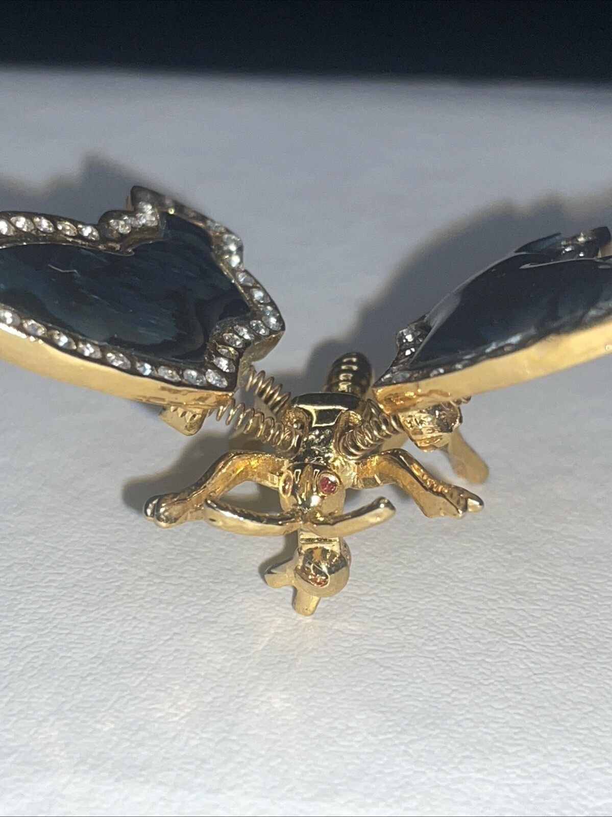 Vintage Gold Tone Butterfly Brooch, with Trember Abalone Wings Missing Zircons