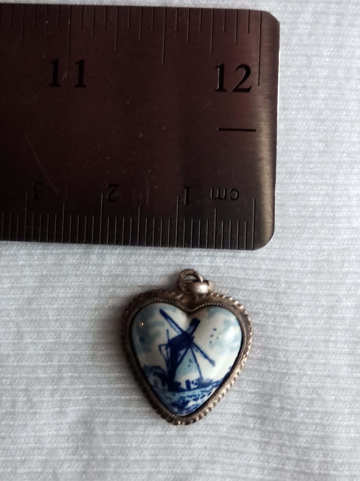 Vintage Silver 835 Heart Windmill Souvenir Charm Pendant Delft Blue Netherlands
